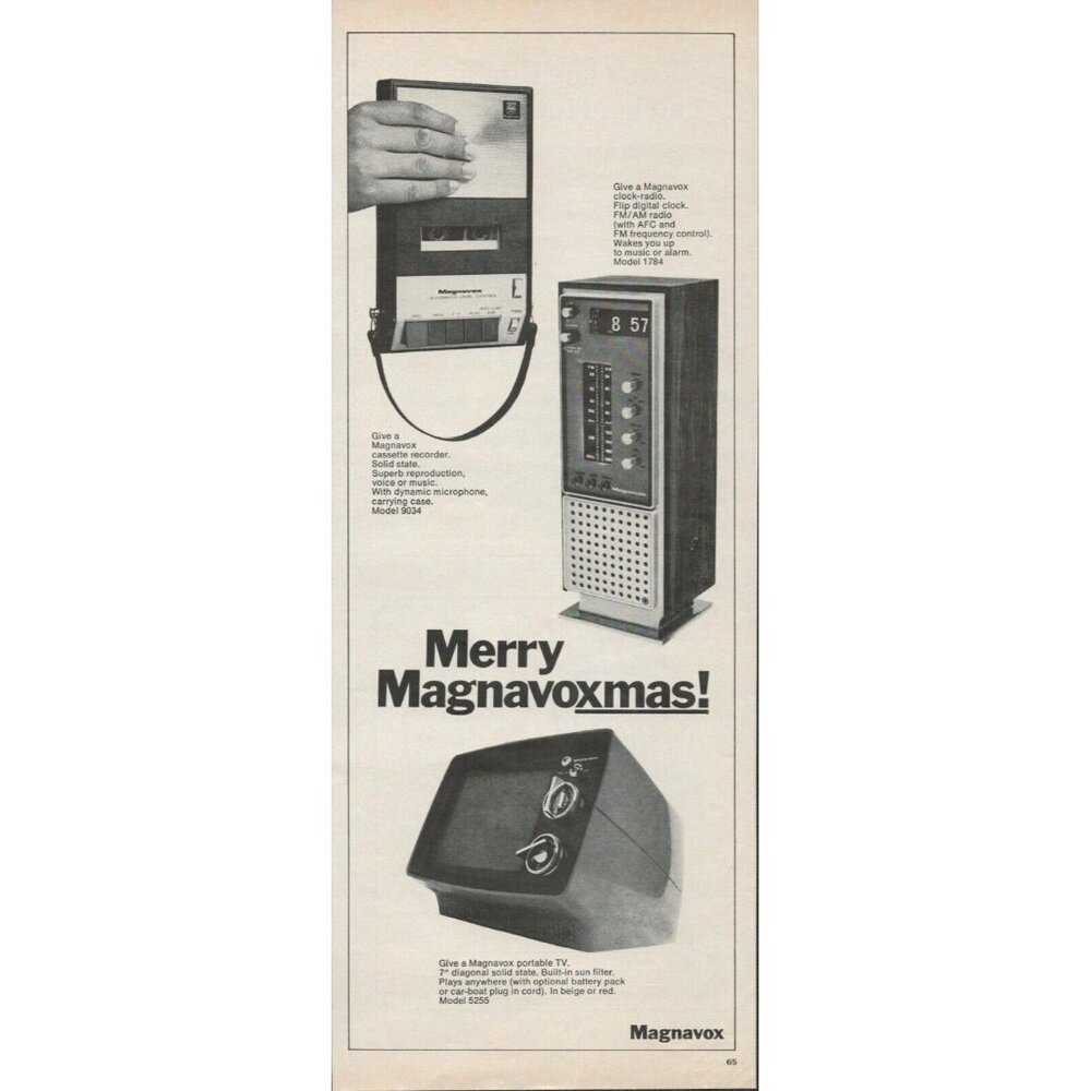 1972 Magnavox Cassette Recorder Clock Radio Portable TV Vintage Print Ad (L1)